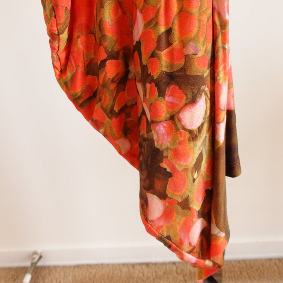 McQ by Alexander McQueen Orange Printed Lyocell Knit Racerback Ruched Dress S - Picture 11 of 16